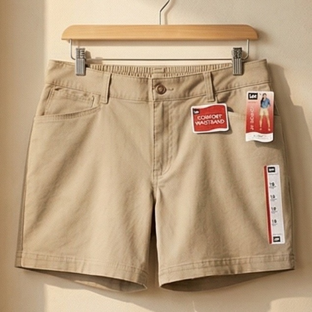Lee Womens 16‎ Comfort Fit Stretch Waistband Khaki Chino Shorts Tan NWT